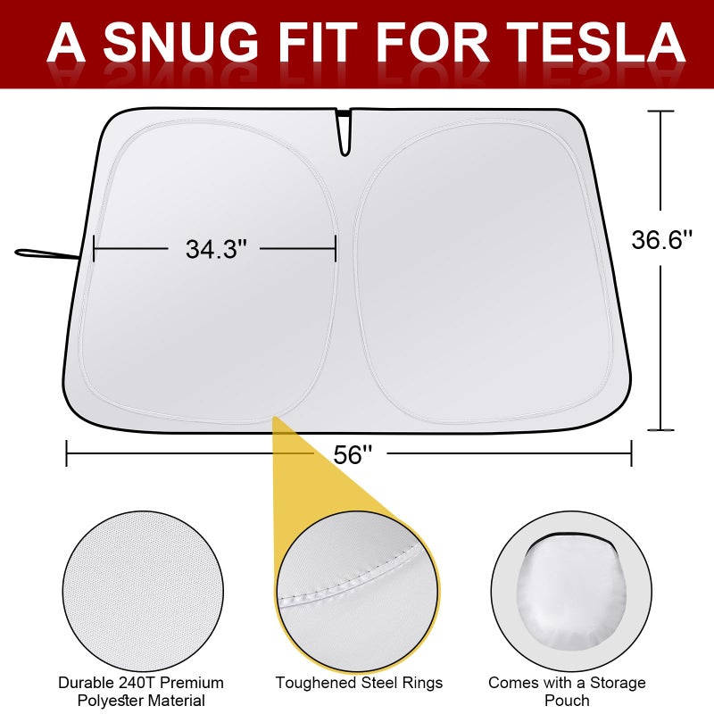 مظلة للزجاج الأمامي للسيارة من طراز Tesla Y/3 - غطاء ظل للشمس للنافذة الأمامية قابل للطي مع ملحقات احترافية من قماش الحماية من الأشعة فوق البنفسجية لطراز Tesla 3/Y 2016 إلى 2025 مع حقيبة تخزين - Image 4